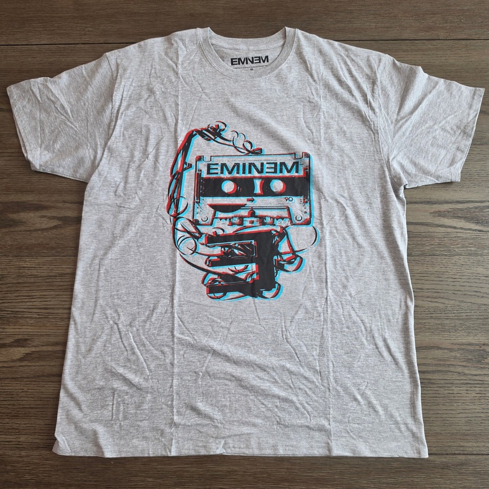 Eminem Cassette Tape 3D Graphic T-Shirt Mens XL Heather Grey Licensed NWOT